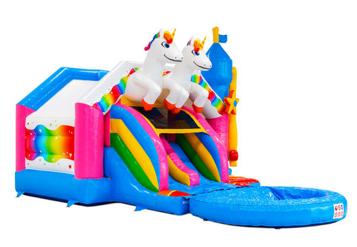 Compra el castillo hinchable Combo Double Slide con tema de unicornio en JB