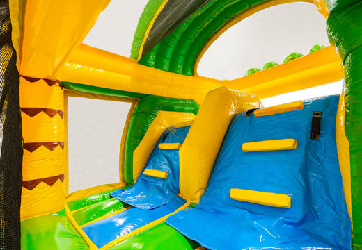 Pared de escalada del tema Safari Gorilla Multiplay dubbelslide en azul amarillo verde