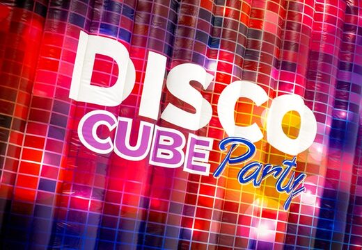 Ilustración de la carpa de fiesta cubo disco en estilo disco con tema de bola de discoteca